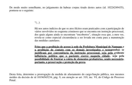 Justiça prorrogação afastamento de vereadores de Nanuque