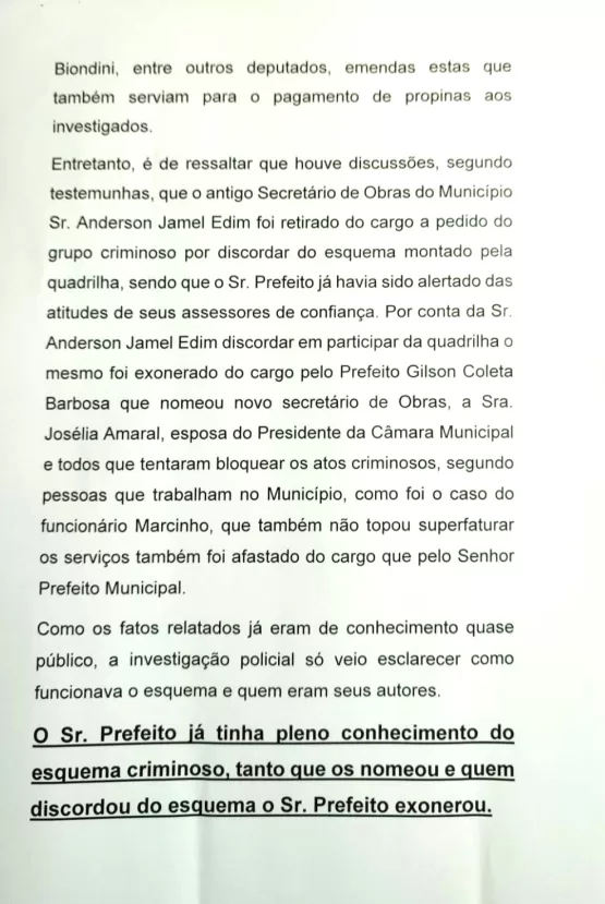 Pedido de impeachment de Gilson Coleta é protocolado na Câmara