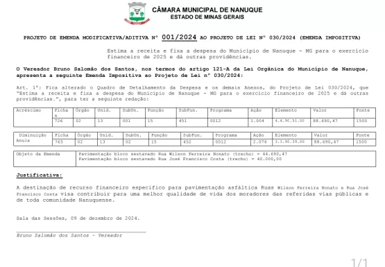 Vereador Bruno Salomão apresenta Emenda para Saúde municipal