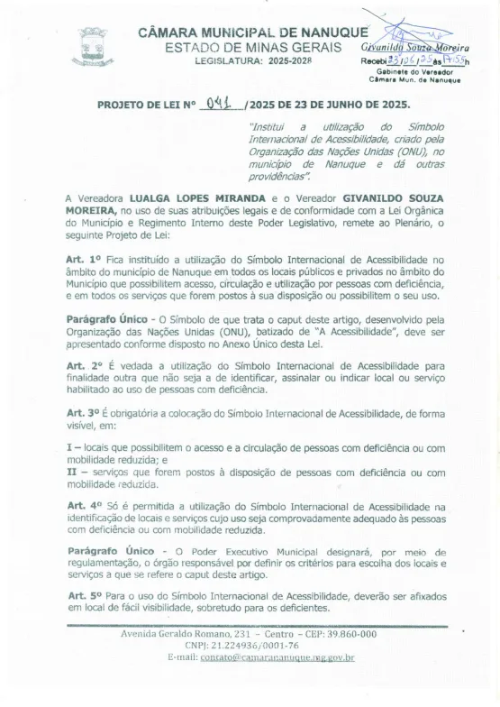 Vereador Givanildo Moreira apresenta Projeto de Lei que beneficia o deficiente