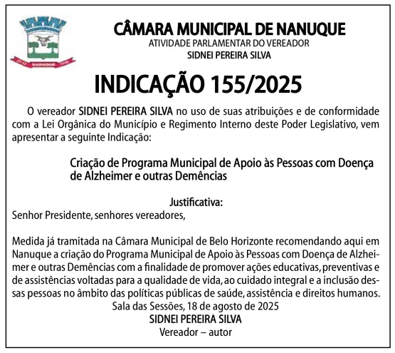 O vereador Sidnei Pereira faz Indicação ao Executivo