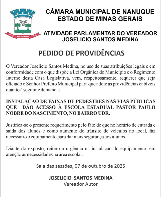 Vereador Joselicio Medina faz Pedido de Providência Vereador Joselicio Medina faz Pedido de Providência