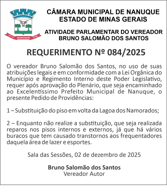 Vereador Bruno Salomão cobra reparos na Lagoa dos Namorados Vereador Bruno Salomão cobra reparos na Lagoa dos Namorados