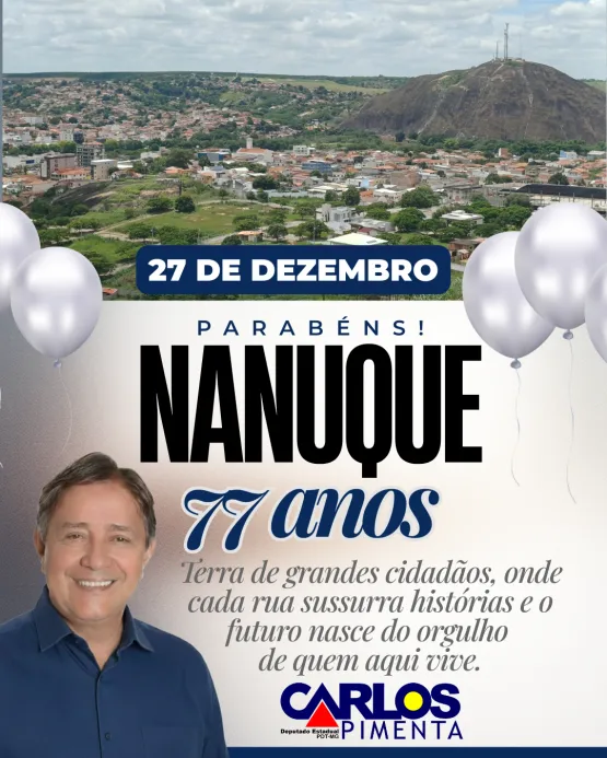 Deputado estadual Carlos Pimenta divulga mensagem de congratulações ao município de Nanuque