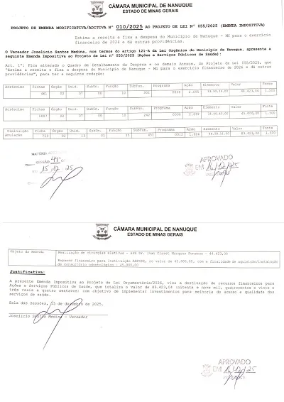 Vereador Joselicio apresenta emenda impositiva para a saúde em Nanuque