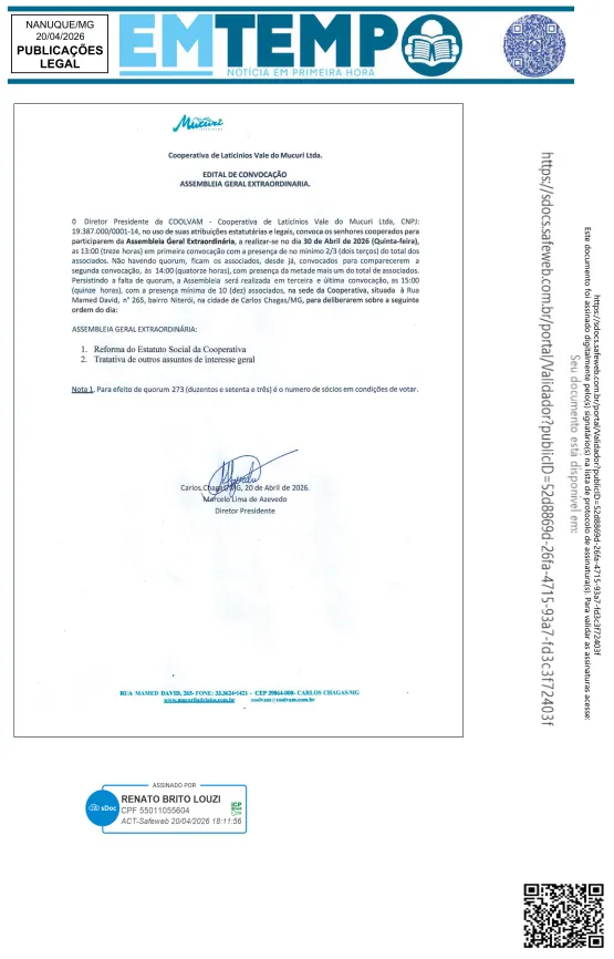 EDITAL DE CONVOCAÇÃO COOLVAM