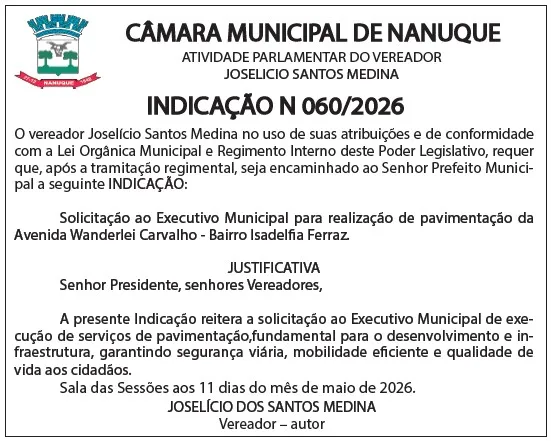 Joselicio Medina solicita calçamento para o Isadelfia Ferraz