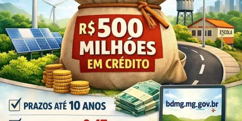 Prefeituras mineiras terão R$ 500 milhões no Edital BDMG Municípios 2026 para financiar infraestrutura e sustentabilidade